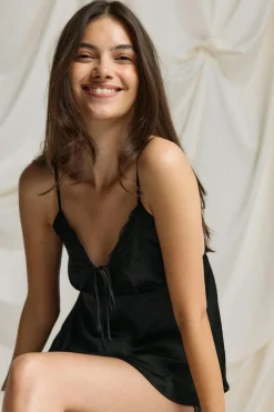 New Gina Tricot Satin loungewear singlet Zwart