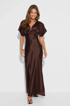 Gina Tricot Satin maxi dress Bruin