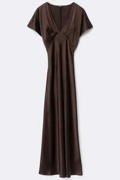 Gina Tricot Satin maxi dress Bruin