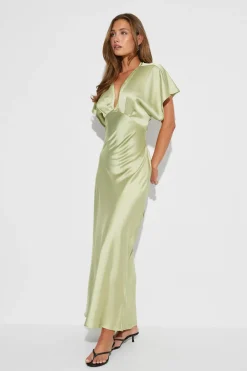 Outlet Gina Tricot Satin maxi dress Groen