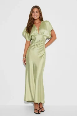 Outlet Gina Tricot Satin maxi dress Groen