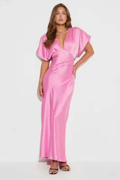 Discount Gina Tricot Satin maxi dress Roze