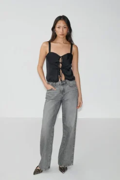 Outlet Gina Tricot Satin singlet Zwart