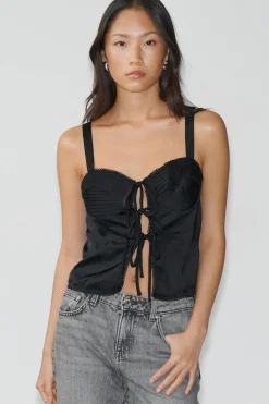 Outlet Gina Tricot Satin singlet Zwart