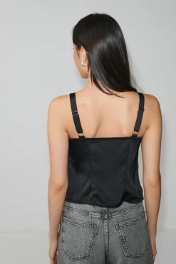 Outlet Gina Tricot Satin singlet Zwart