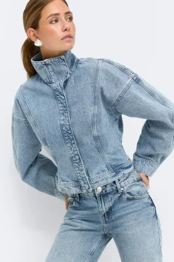 Online Gina Tricot Sculpted denim jacket Blauw
