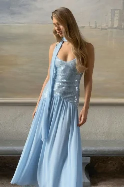 Clearance Gina Tricot Sequin maxi dress Blauw