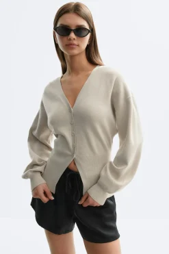 Outlet Gina Tricot Shaped knitted cardigan Beige