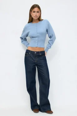 Discount Gina Tricot Shaped knitted cardigan Blauw