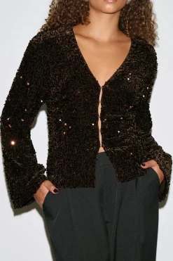 Hot Gina Tricot Shaped sequin top Bruin