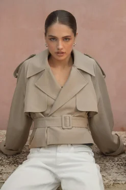 New Gina Tricot Short belted trench coat Beige