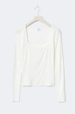 Discount Gina Tricot Slim fit scoop neck top Wit