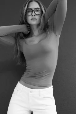 Discount Gina Tricot Slim fit scoop neck top Beige