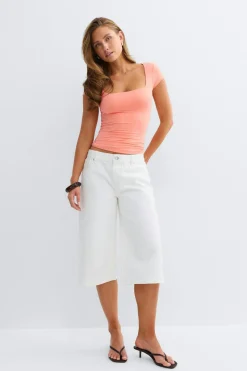 Outlet Gina Tricot Slim fit short sleeve top Oranje