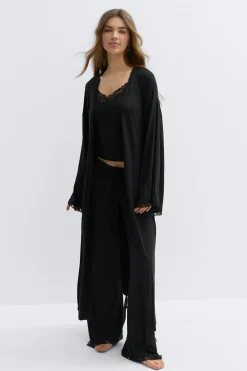 Hot Gina Tricot Soft lace loungewear robe Zwart