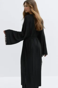 Hot Gina Tricot Soft lace loungewear robe Zwart