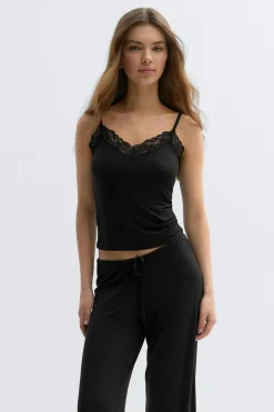 Online Gina Tricot Soft lace loungewear singlet Zwart