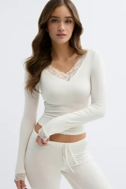 Clearance Gina Tricot Soft lace loungewear top Wit