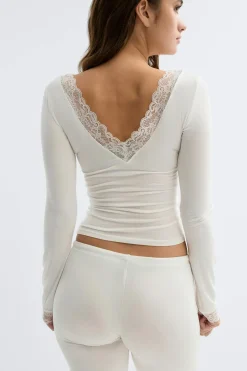 Clearance Gina Tricot Soft lace loungewear top Wit