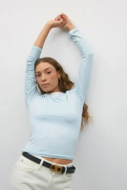Discount Gina Tricot Soft touch crew neck top Blauw