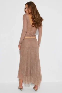 Clearance Gina Tricot Sparkle midi skirt Bruin