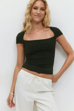 Clearance Gina Tricot Square neck top Zwart