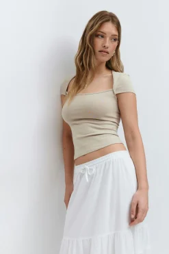 Discount Gina Tricot Square neck top Beige