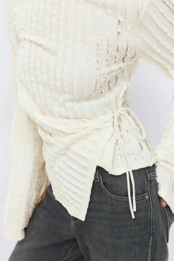 Discount Gina Tricot Textured tie detail top Wit