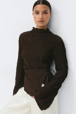 Online Gina Tricot Textured tie detail top Bruin