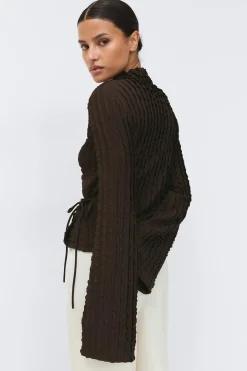 Online Gina Tricot Textured tie detail top Bruin
