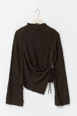 Online Gina Tricot Textured tie detail top Bruin