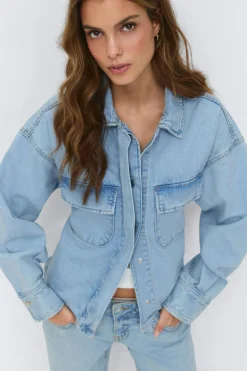 Online Gina Tricot Tie denim shirt Blauw