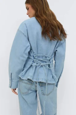 Online Gina Tricot Tie denim shirt Blauw