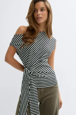 Hot Gina Tricot Tie detail stripe top Zwart