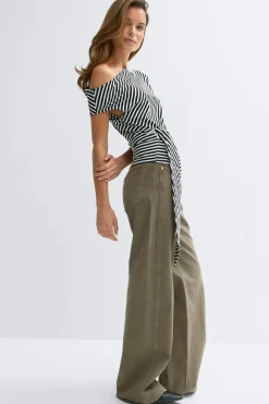 Hot Gina Tricot Tie detail stripe top Zwart