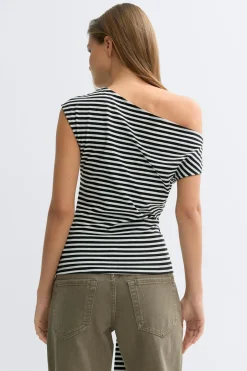 Hot Gina Tricot Tie detail stripe top Zwart