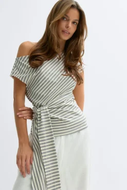Discount Gina Tricot Tie detail stripe top Grijsv
