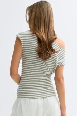 Discount Gina Tricot Tie detail stripe top Grijsv