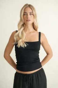 Best Gina Tricot Tight fit rib singlet Zwart
