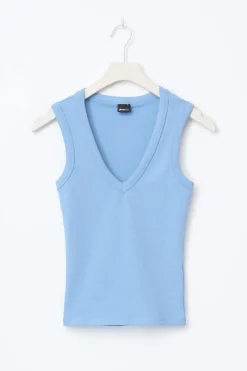 Sale Gina Tricot Tight v-neck rib tank Blauw