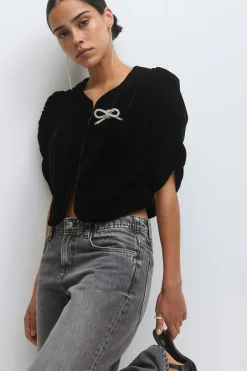Outlet Gina Tricot Velour top Zwart