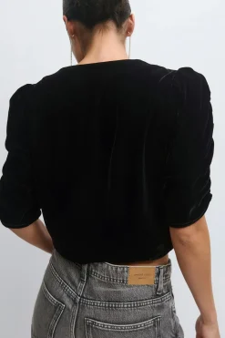 Outlet Gina Tricot Velour top Zwart