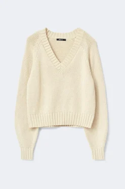 Clearance Gina Tricot V-neck knitted sweater Beige