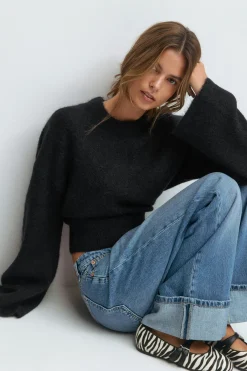 Discount Gina Tricot Wide sleeve knitted sweater Blauw