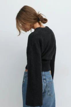 Discount Gina Tricot Wide sleeve knitted sweater Blauw