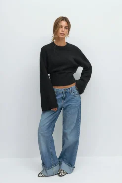 Discount Gina Tricot Wide sleeve knitted sweater Blauw