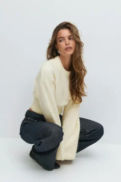 New Gina Tricot Wide sleeve knitted sweater Wit
