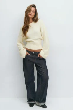 New Gina Tricot Wide sleeve knitted sweater Wit