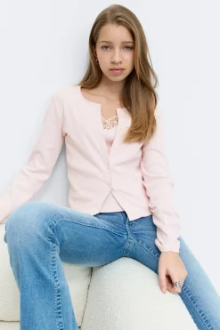 Gina Tricot Y 2 in 1 lace rib cardigan Roze