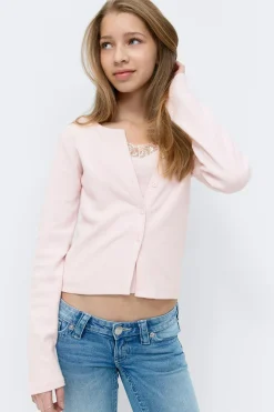 Gina Tricot Y 2 in 1 lace rib cardigan Roze